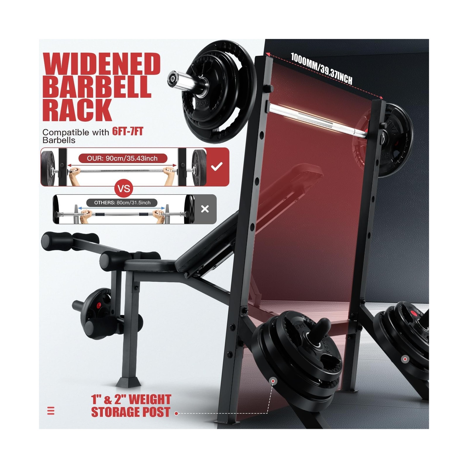 ANCHEER 900LBS Weight Bench Set with Squat Rack, Adjustable Bench Press Set w...