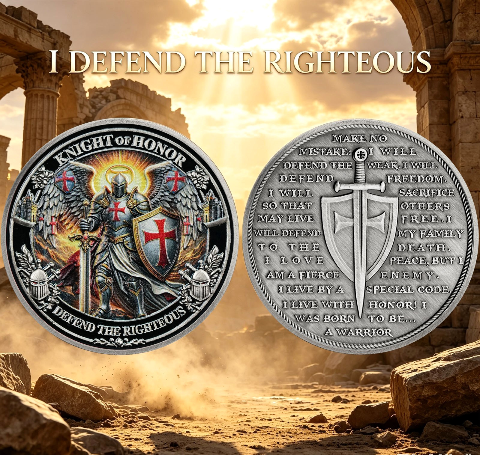 Inspiring Armor of God Knights Templar Christian Challenge Coin – Winged Warrior