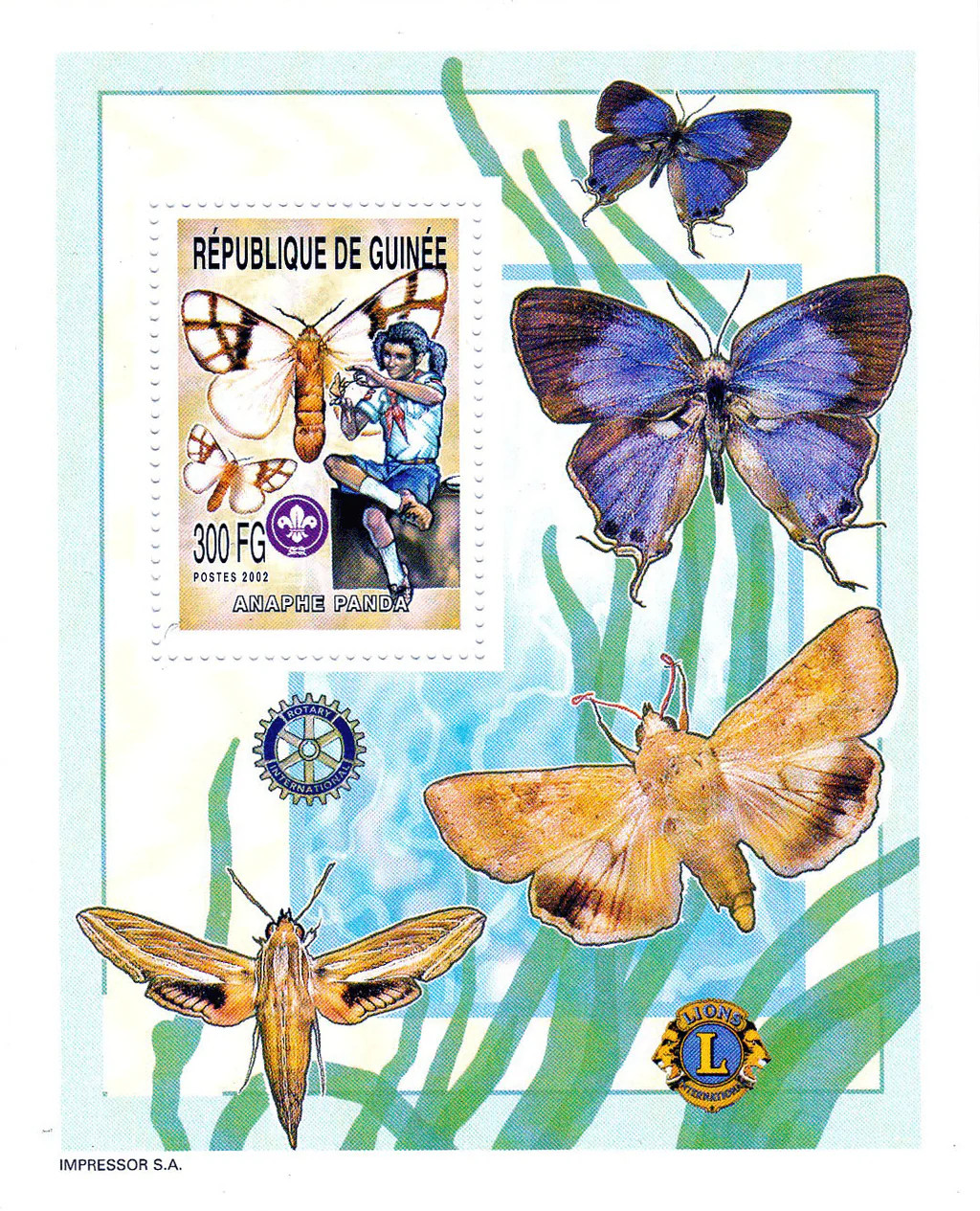 Guinea 2002 Luxury Stamp Block N° 4026-4028 Perf Boy Scout & Butterflies