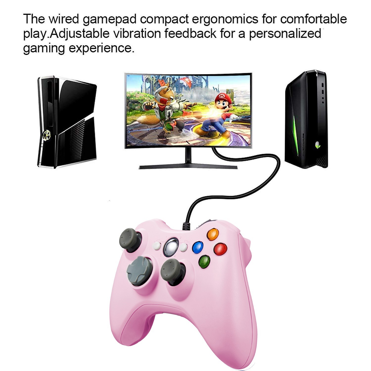 Pink Wired USB Game Controllers Joysticks for Microsoft Xbox 360 PC Windows 10 8