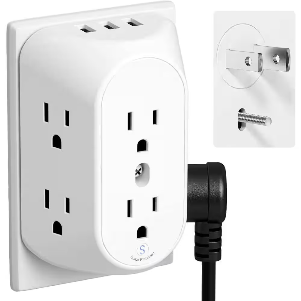 2 Prong to 3 Prong Outlet Extender 6-Outlet 3-Ports Surge Protector with Wide Sp