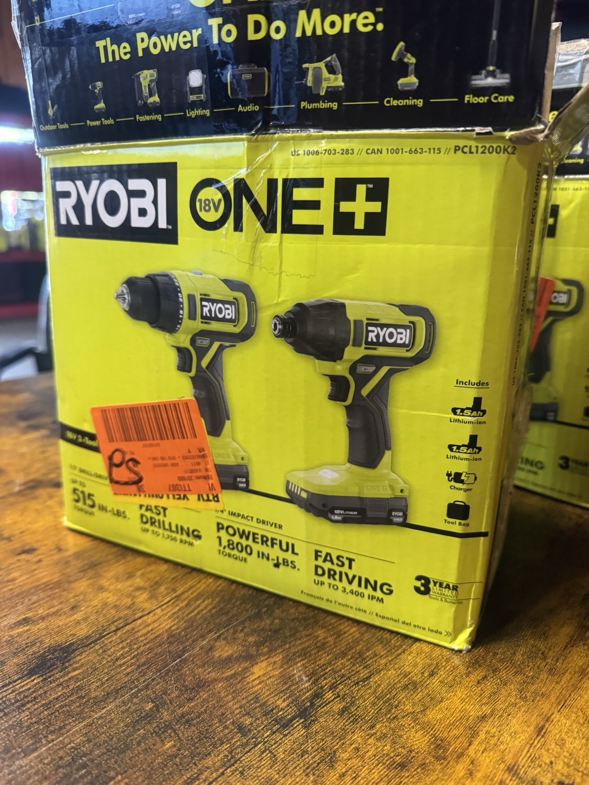 Ryobi ONE+ 18V 2-Tool Combo Kit Drill/Driver & 1/4in Impact, 2 Li-Ion PCL1200K2