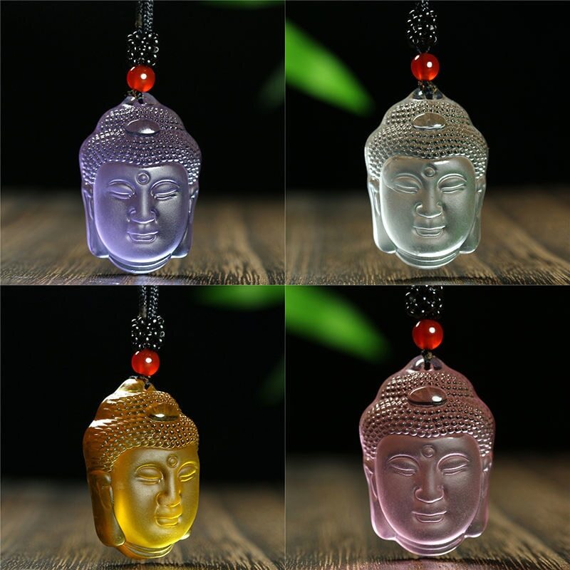 1pc Natural Crystal Carved Buddha Head Pendant Necklace Aura Amulet SweaterChain