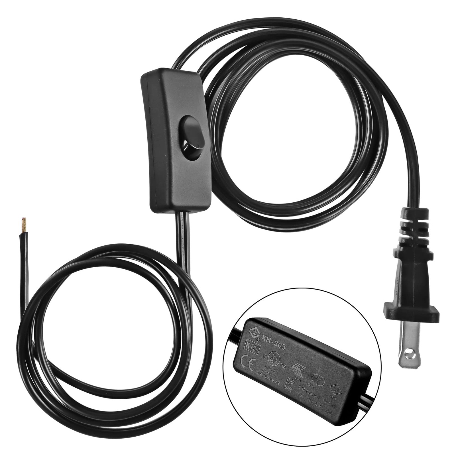VSEER Lamp Power Cord with On/Off Switch 3A/120V, UL Certified Black