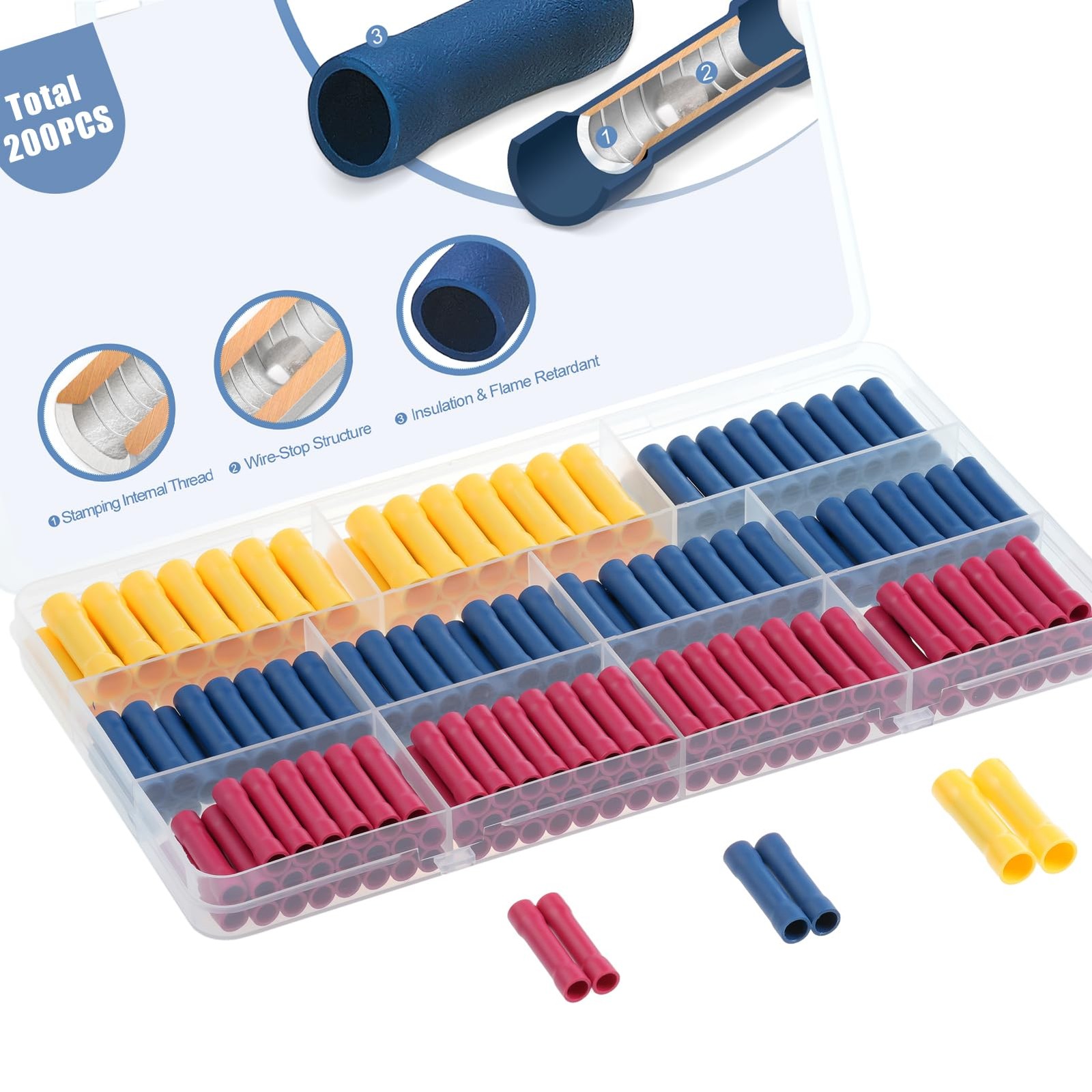 UL Listed 200 Pcs Wire Butt Splice Connectors Kit, 22-10 AWG Electrical Crimp...
