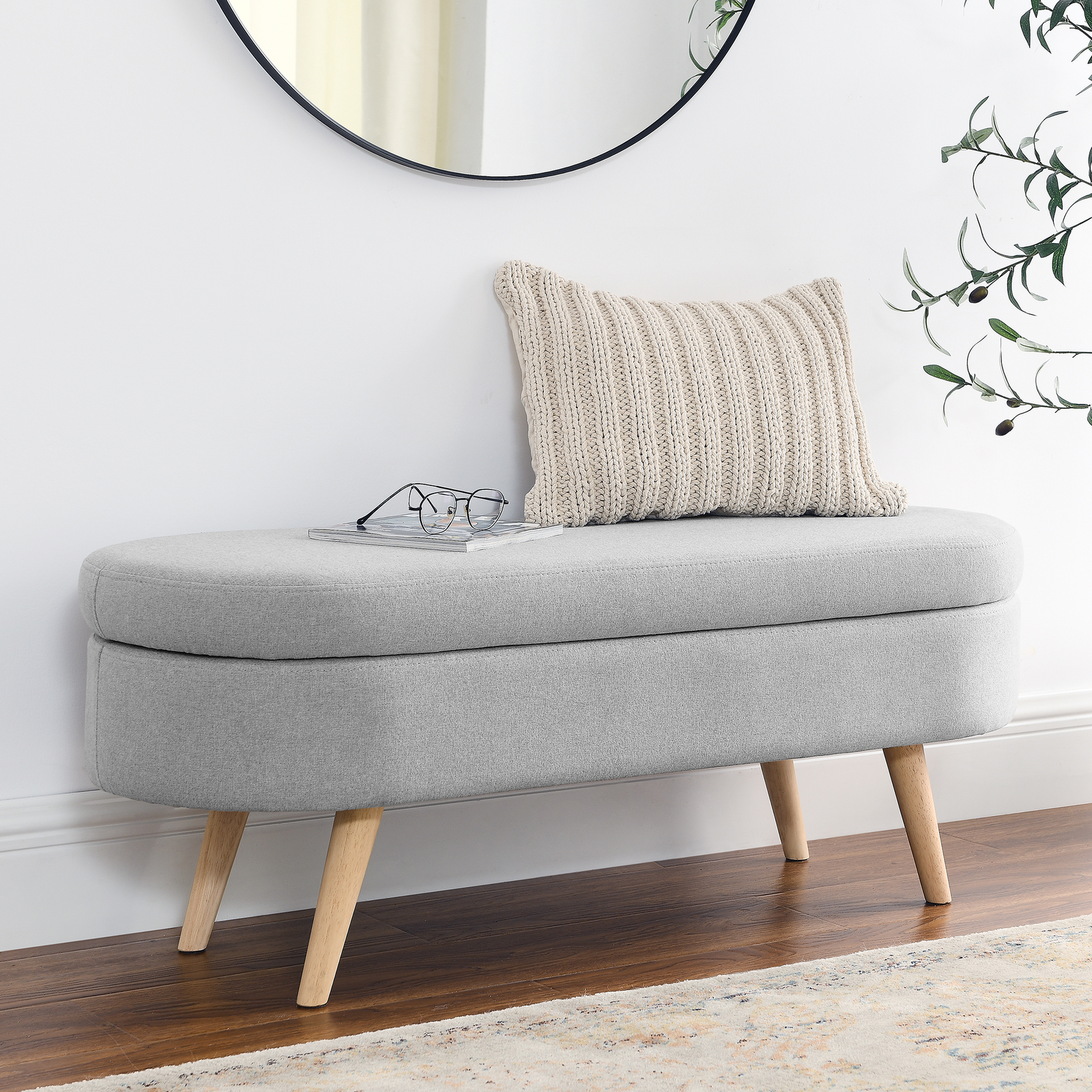 43.5" Storage Bench Bedroom End of Bed Bench Entryway Bench Storage Ottoman Gray