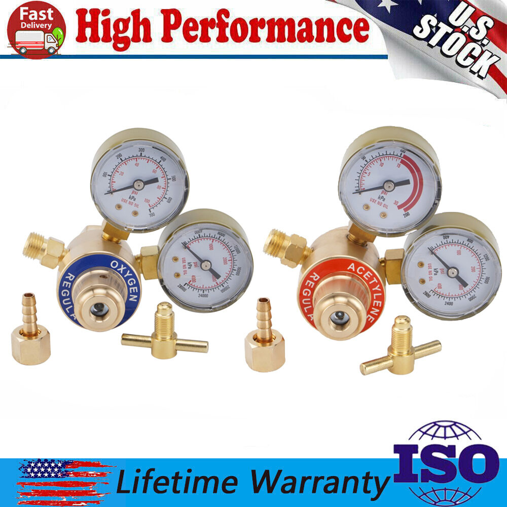 Oxygen and Acetylene Regulators Welding Gas Gauges Pair CGA540 and CGA200
