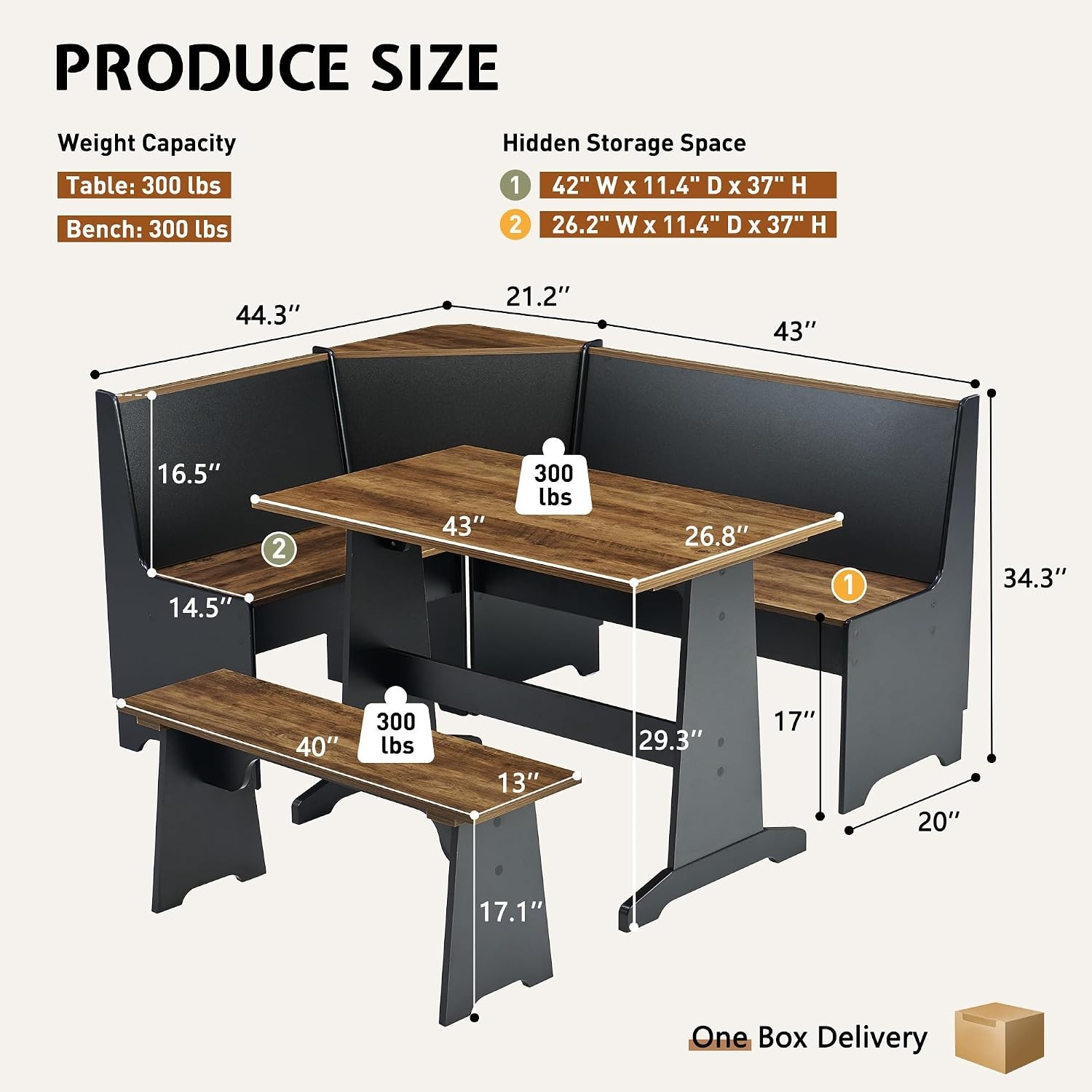 3 Pieces Corner Dining Table Set W/ Hidden Storage L-Shaped Breakfast Nook W/