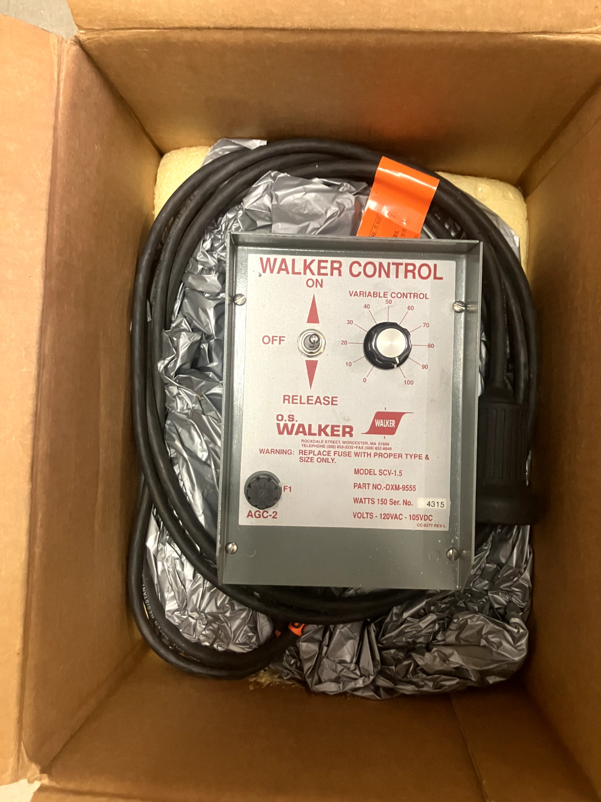 NEW WALKER CONTROL OS SCV-1.5 MAGNETIC CHUCK CONTROL