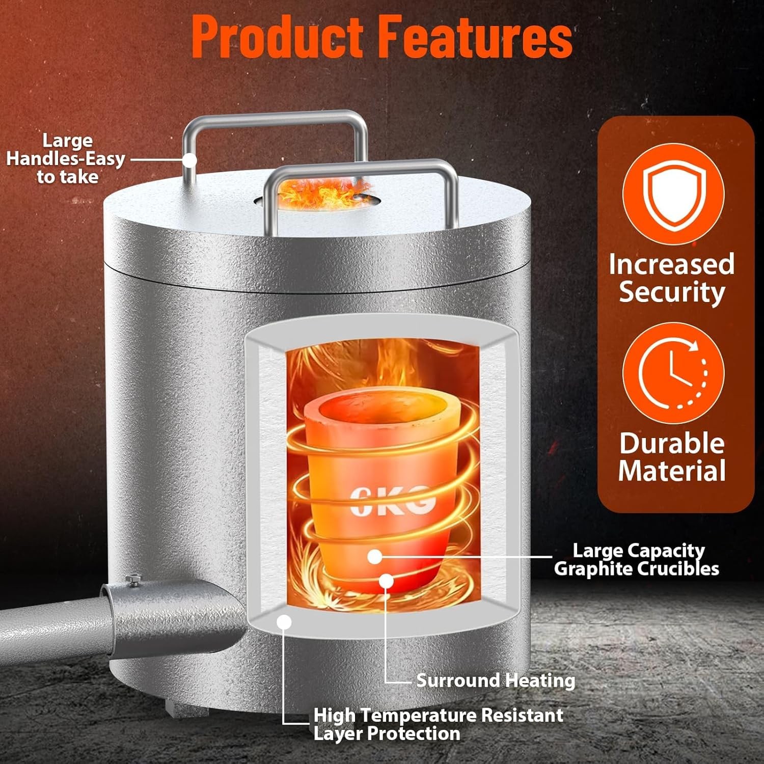 6KG Propan Melting Furnaces Kit w/ Crucible & Tongs Scrap Metal Forges 2700℉ US
