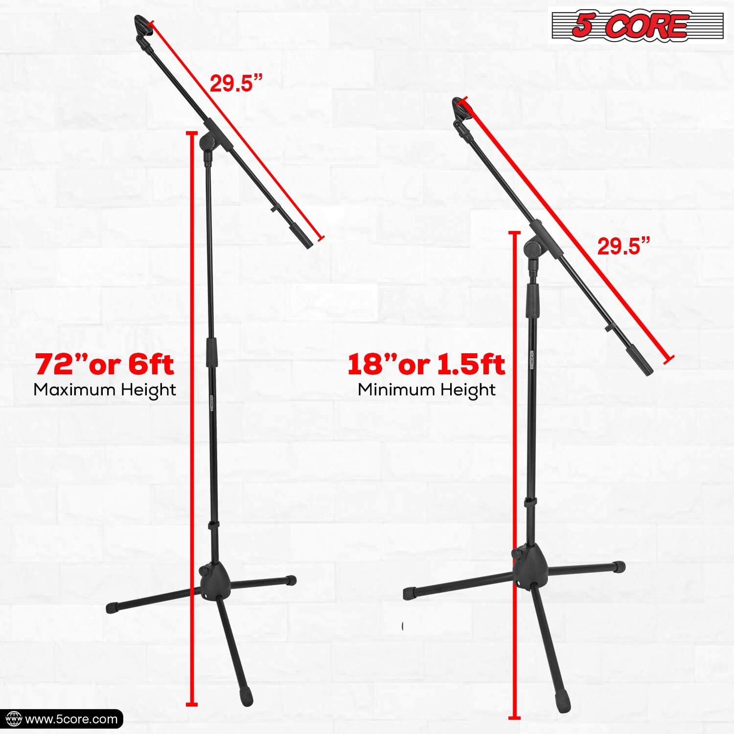 5Core Microphone Stand 360° Rotating Mic Clip Boom Arm Foldable Tripod Holder