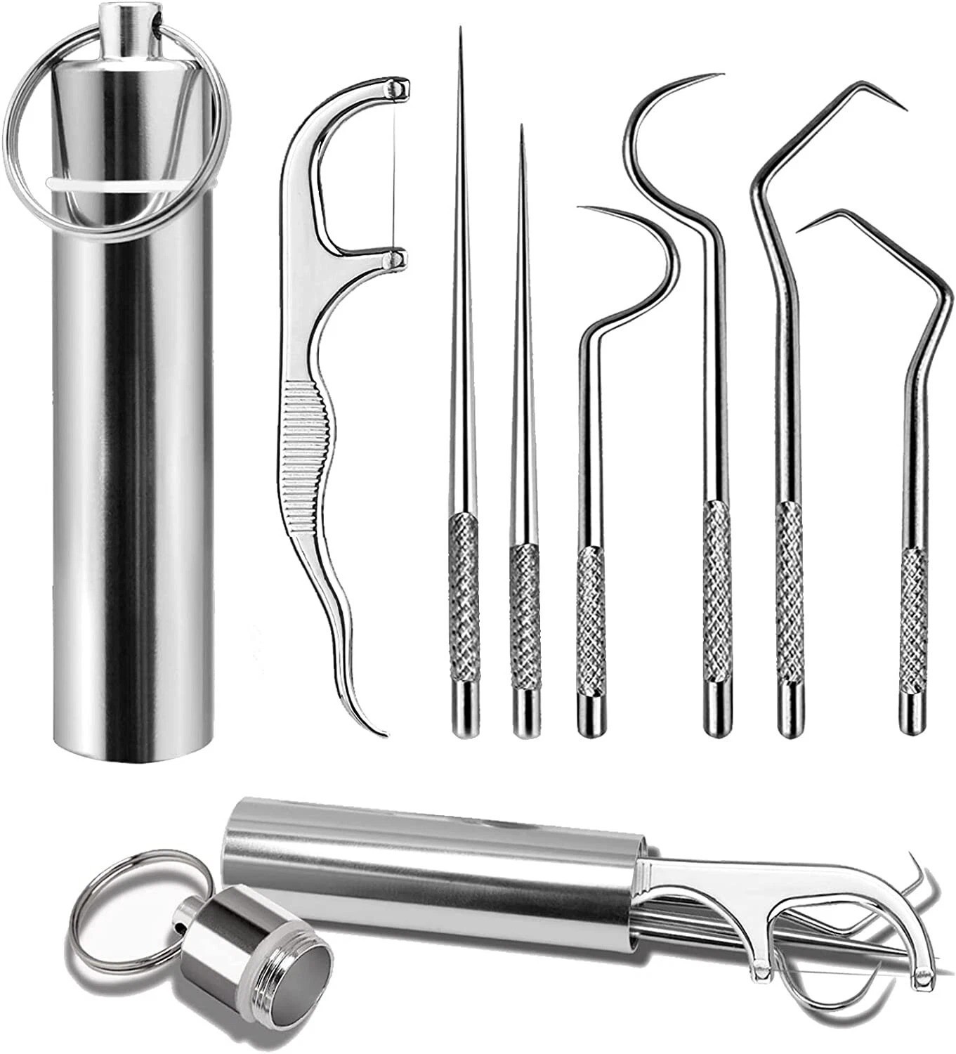 7Pcs Portable Stainless Steel Toothpicks Set,Reusable Metal Toothpick Kit W/ Box