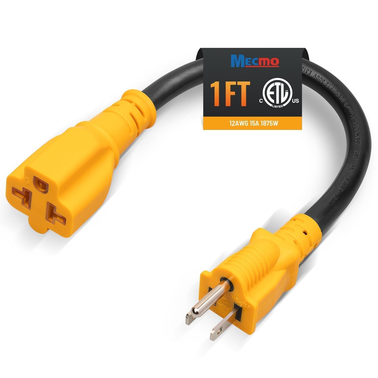 MECMO Outdoor 12 inch 15 Amp Household to 20 AC Power Adapter Yellow
