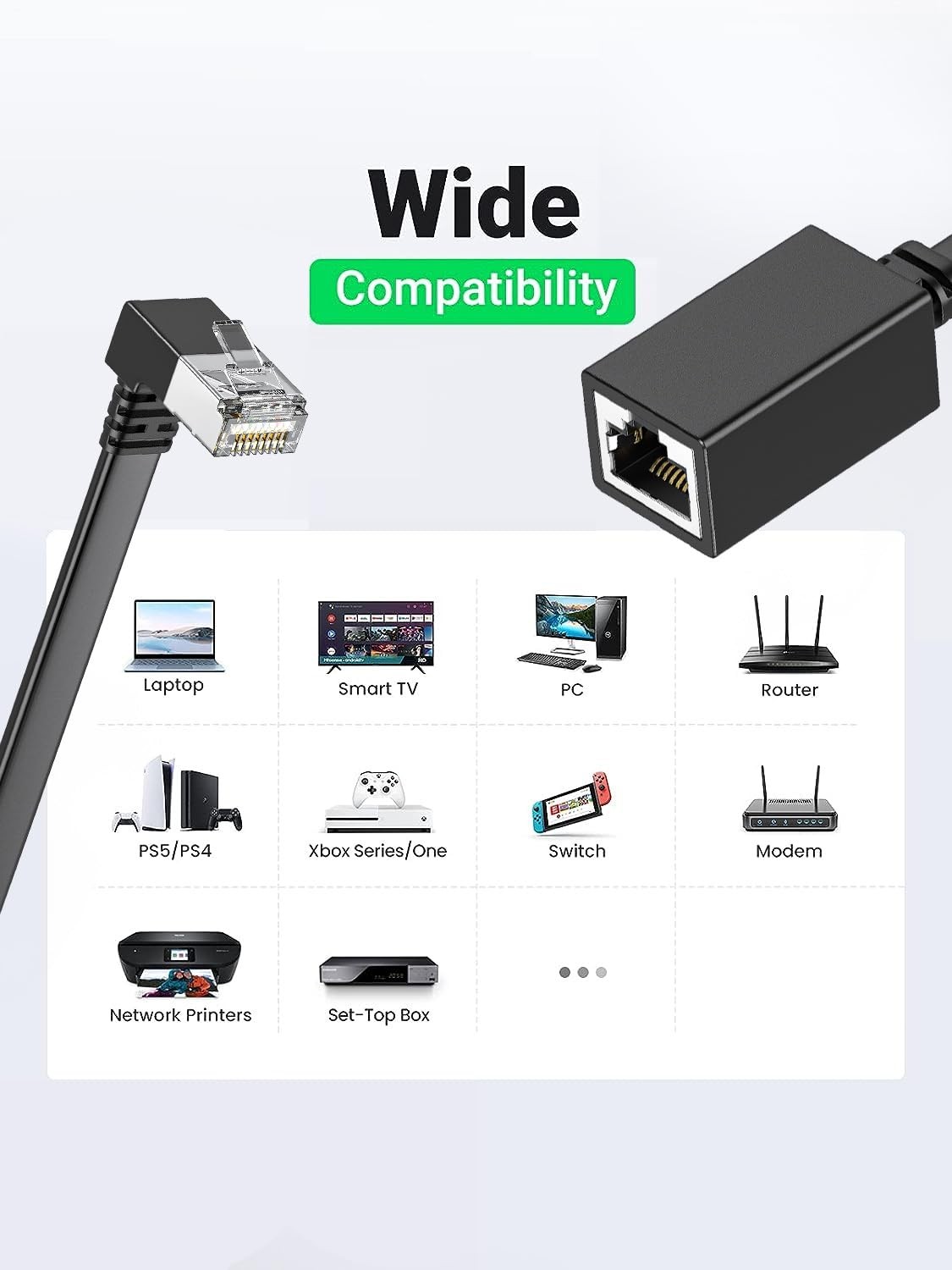 2 PCS 15cm 6 Inch Right Angle Cat7 Ethernet Extension Cables Flat 90 Degree