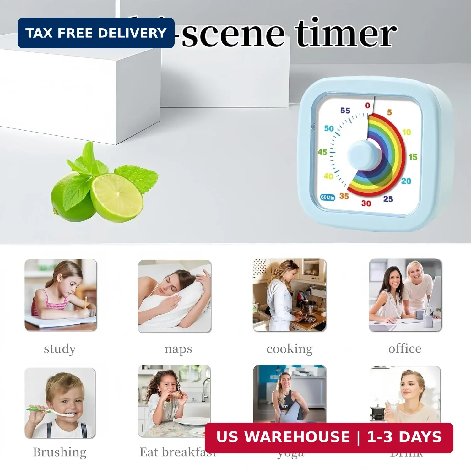 Kids Visual Timer Cute Rainbow - 60 Minute Countdown Timer Time Management for K