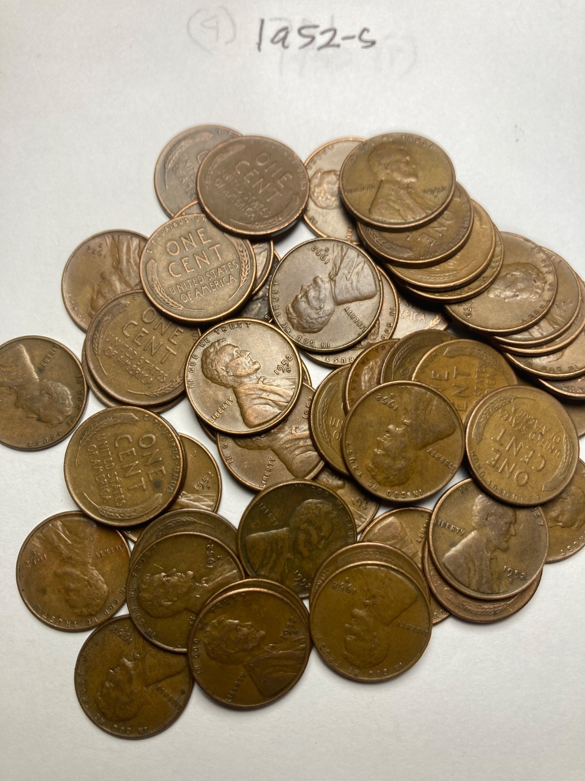 1952-S LINCOLN WHEAT CENT PENNY ROLL, nice condition