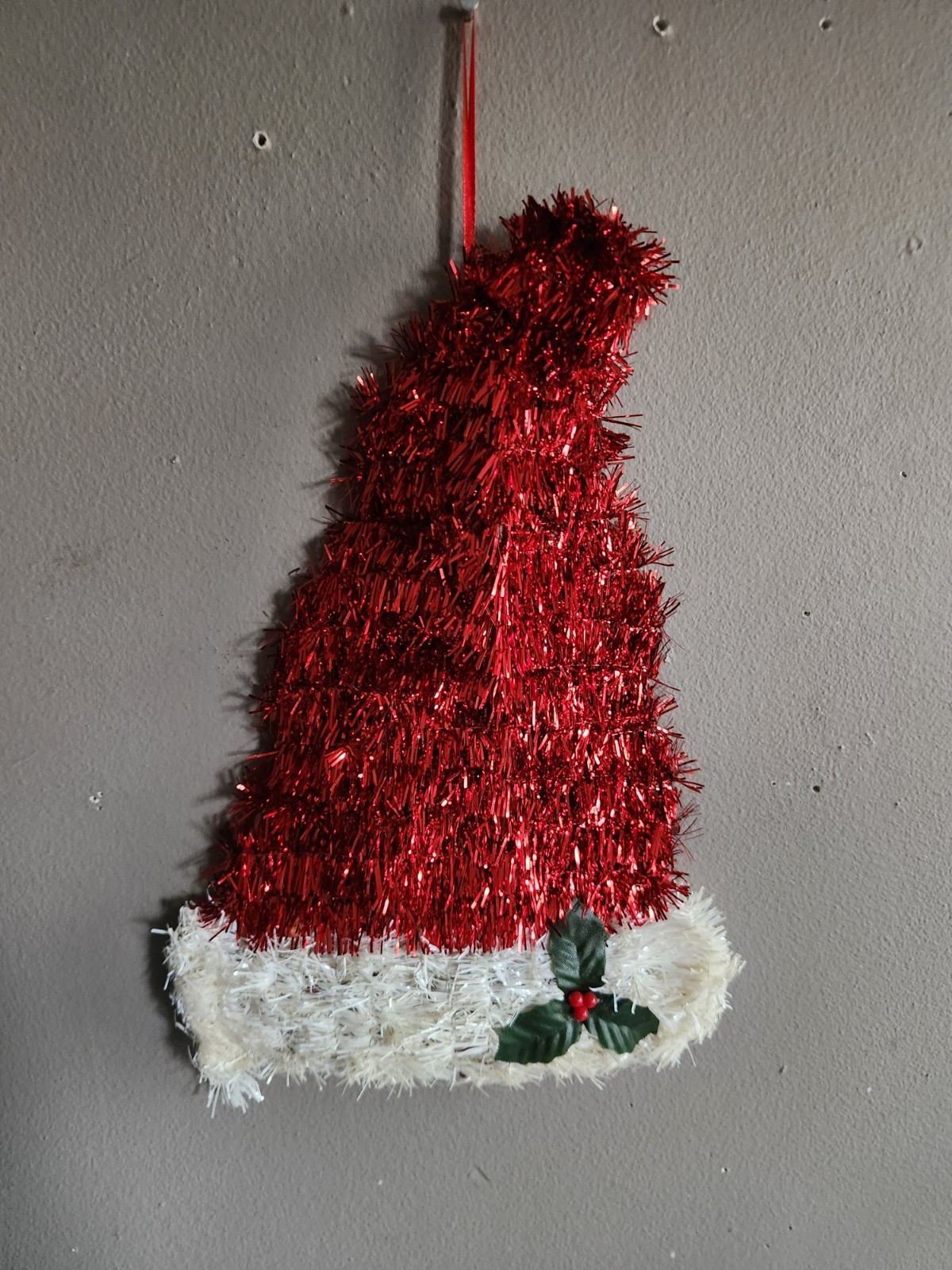 Tinsel Santa Claus Hat Decoration • Hanging • 13½"×9"