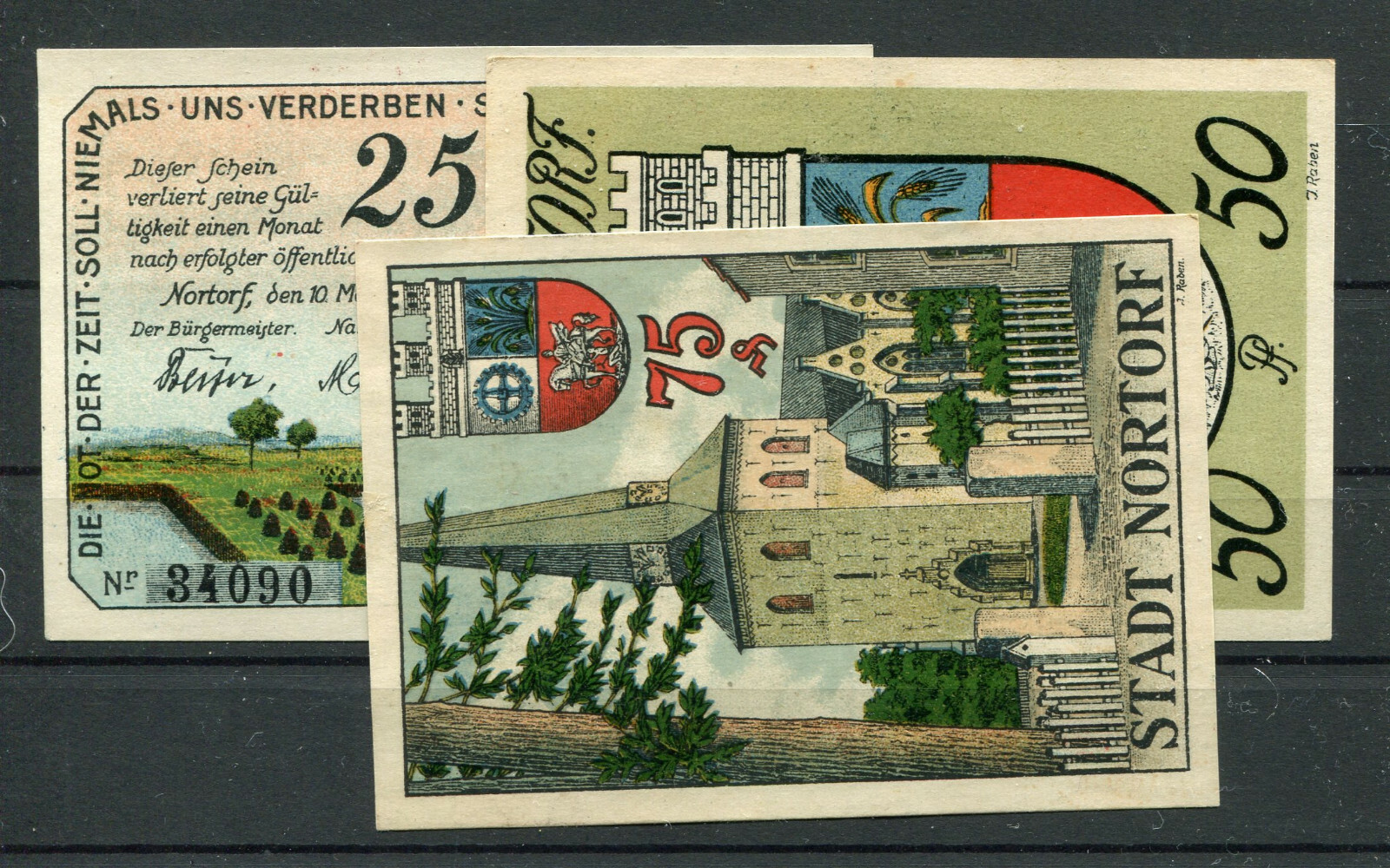 Nortorf 3 Shares Notgeld Banknotes Schleswig-Holstein Germany 2/6097
