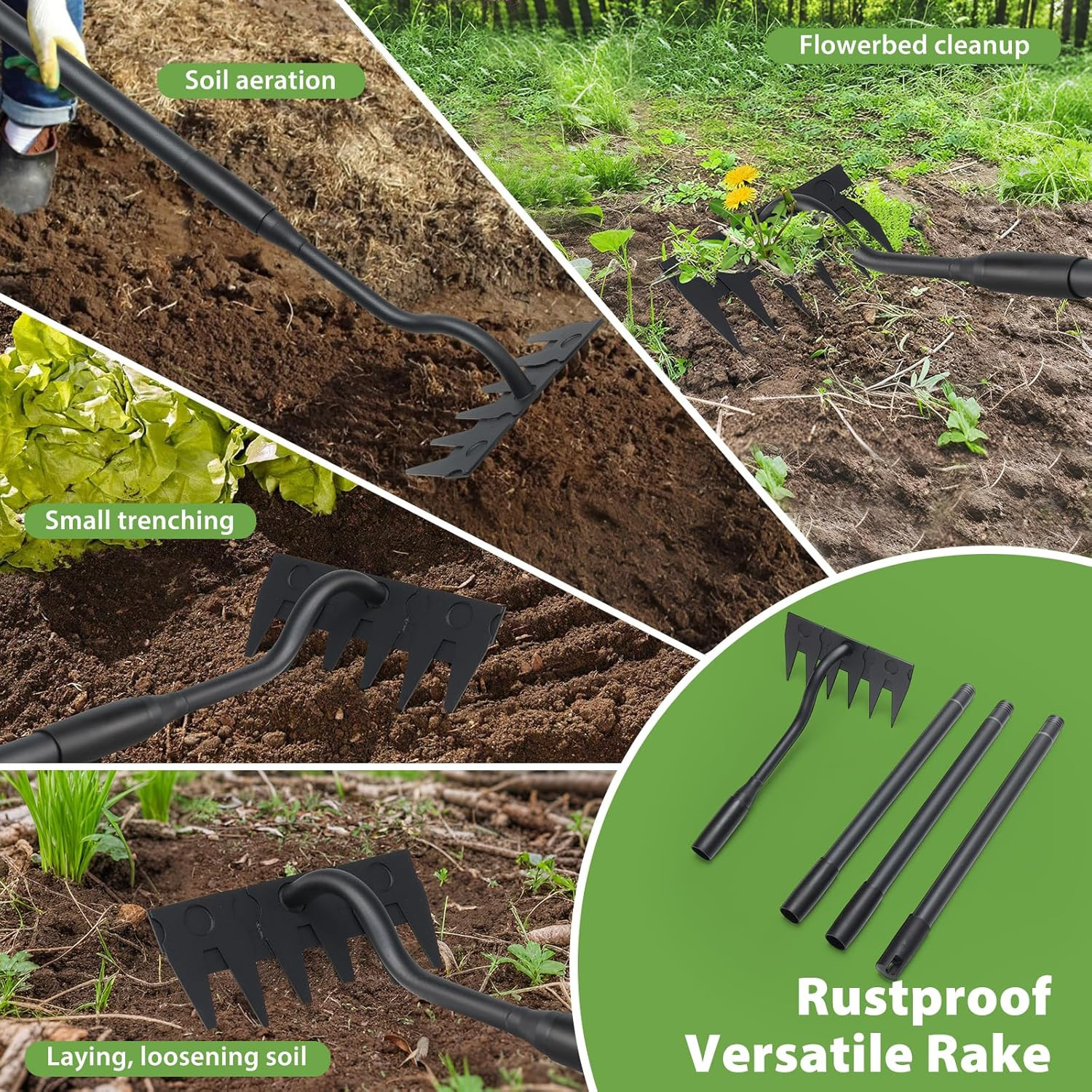 Manual Weeder Tool,6 Tines Garden Weeding Rake with Sharp Blade,55 Inch Long ...
