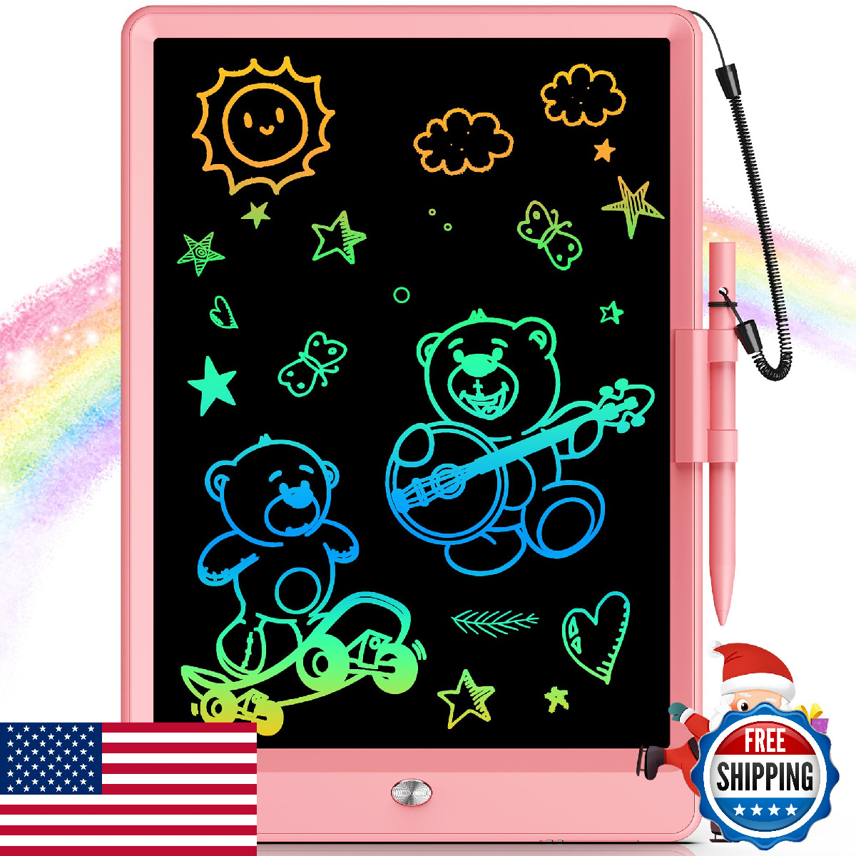 Bravokids 10" LCD Writing Tablet Educational Drawing Pad for Kids 3-8 Pink