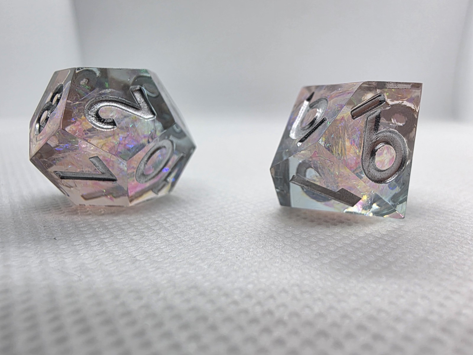 Handmade 7pc Polyhedral Dice Set with Iridescent Flakes for DnD / TTRPG