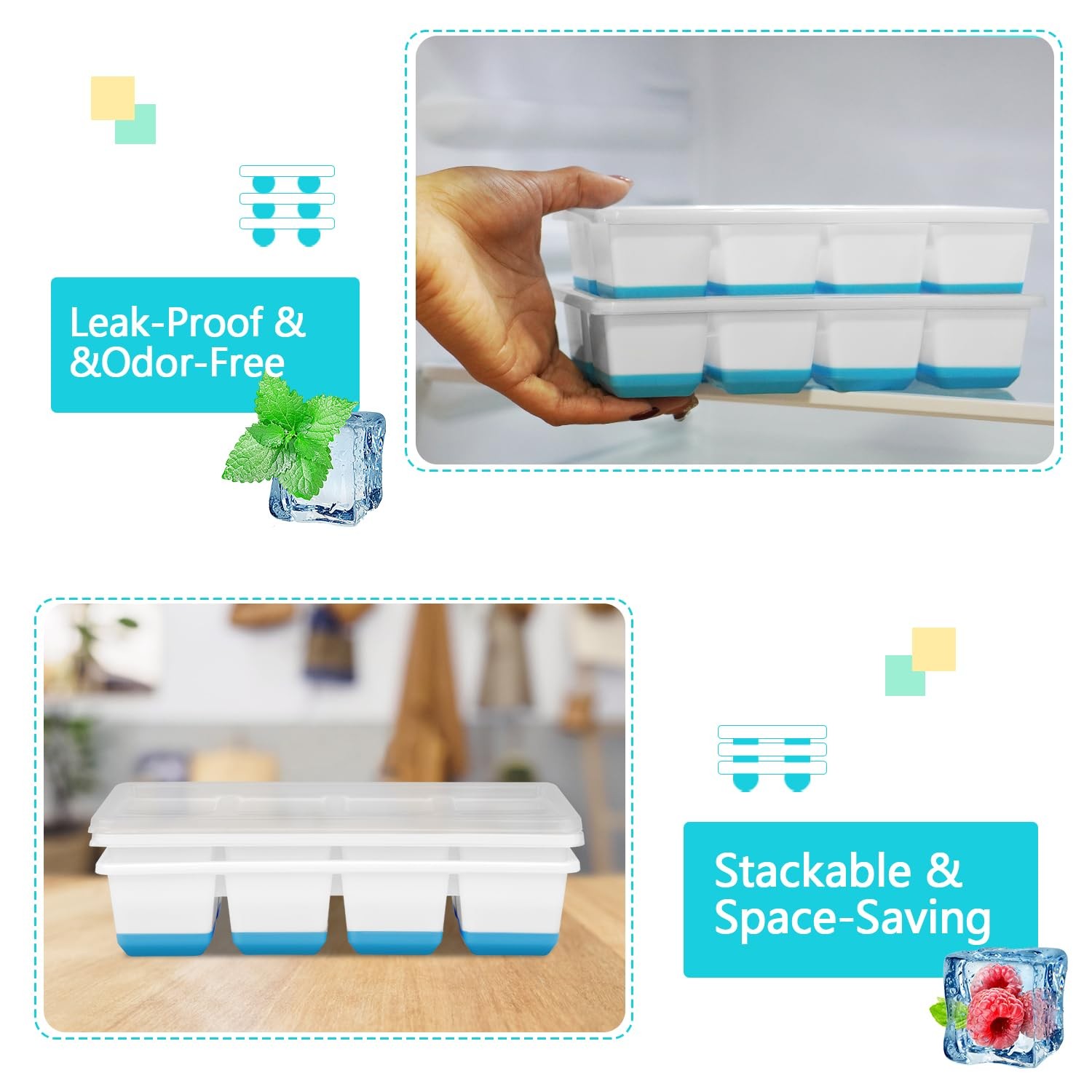 Large Ice Cube Trays 2 Pack, Silicone Easy-Release and Flexible Ice Cube Molds
