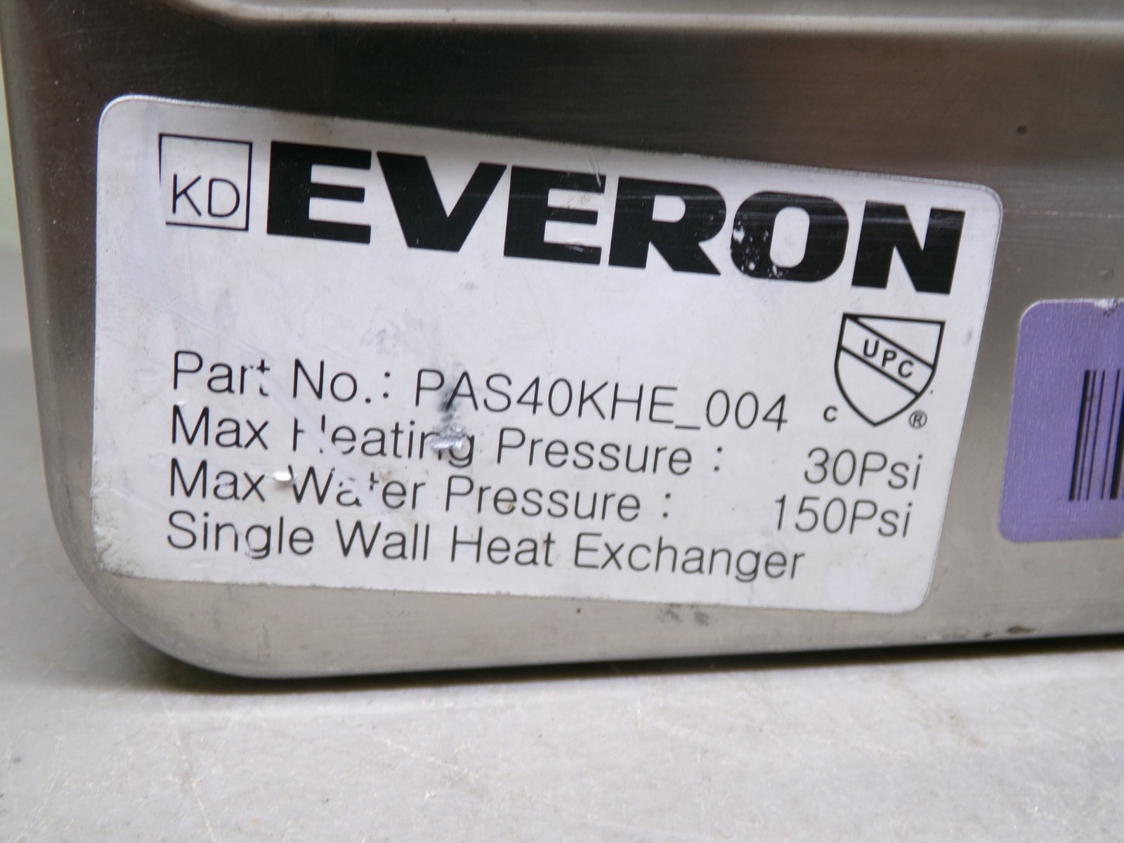 EVERON PAS40KHE_004 SINGLE WALL HEAT EXCHANGER 14420093