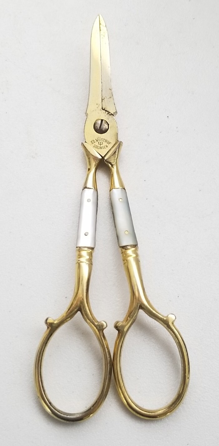 Rare Vintage Ed Wusthof Solingen Mother Of Pearl Handle Brass Grape Scissors