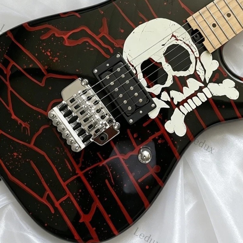 Skull Solid Electric Guitar Stainless Rounded Fret Edge H Pickups FR Bridge Red