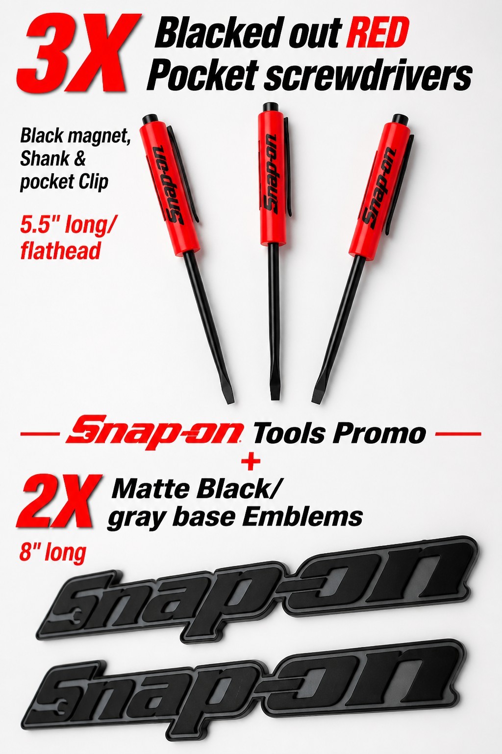 2PK SNAP ON TOOL BOX LOGO EMBLEM MATTE BLACK Plastic Badge Decal 8"+3 BLKOUT DRV