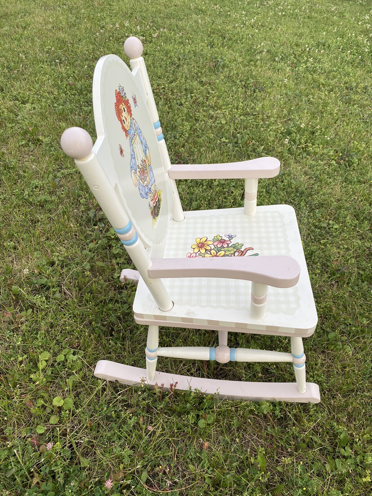 Guidecraft Girl's Raggedy Anne Pink Blue Rocker Wood Rocking Chair