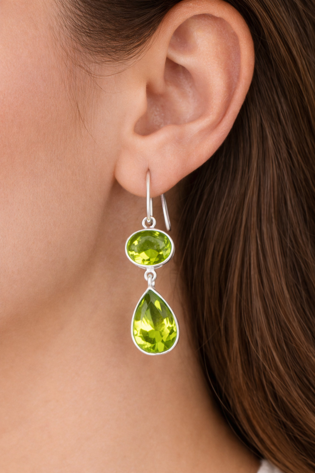 Natural Peridot Gemstone 925 Solid Silver Earrings August Birthstone Jewelry