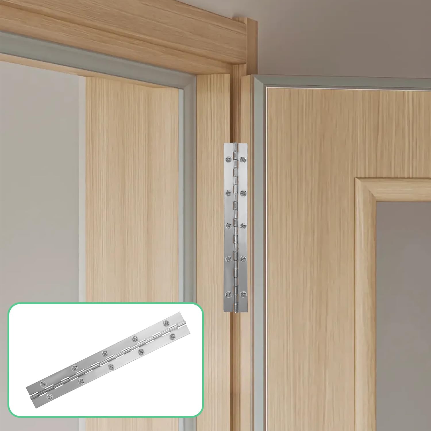 2Pack Silver Continuous & Piano Hinges 10 Inch x2 OpenWidth Heavy Duty with Hole