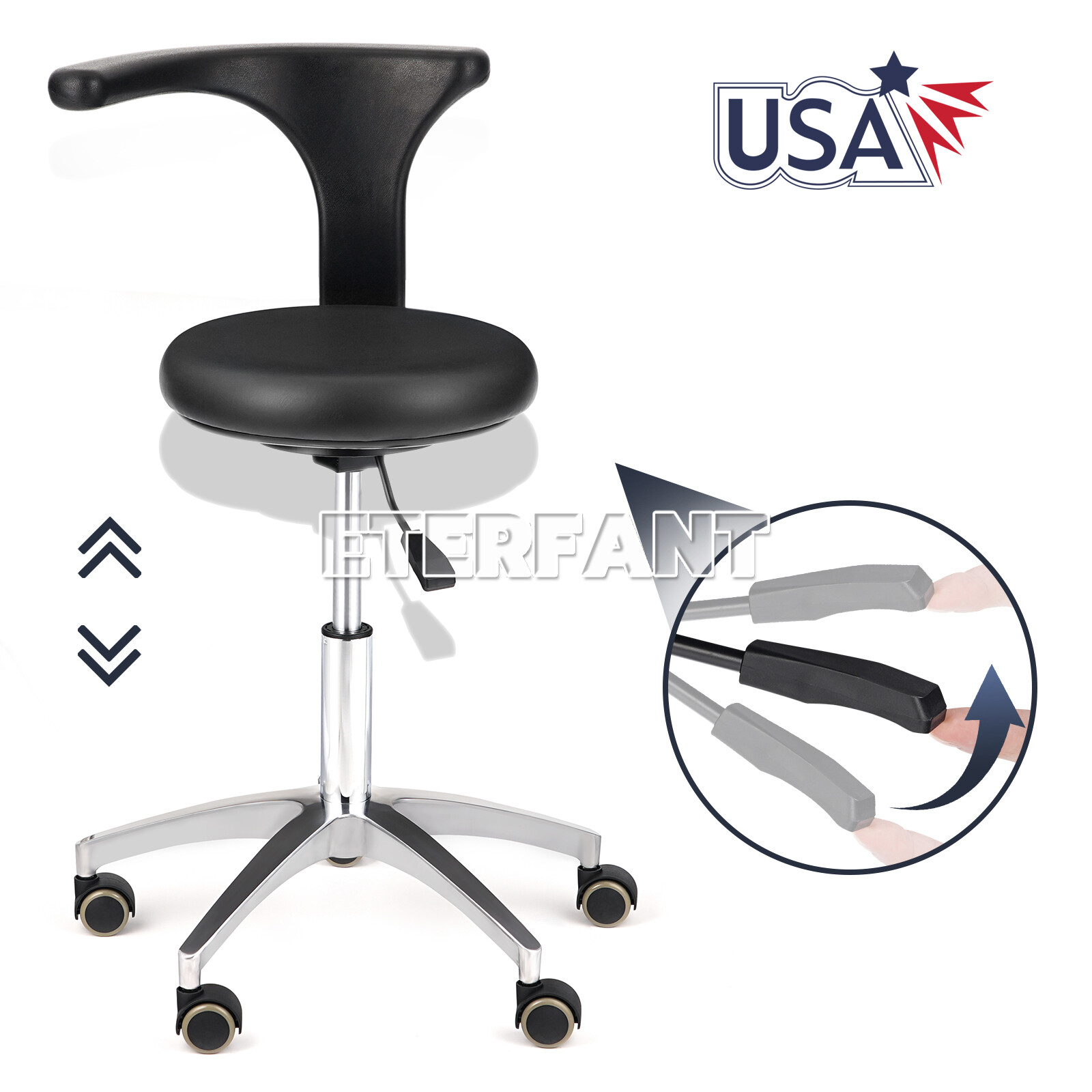 Dentist Doctor Assistant Stool Dental Adjustable Mobile Chair PU Leather US