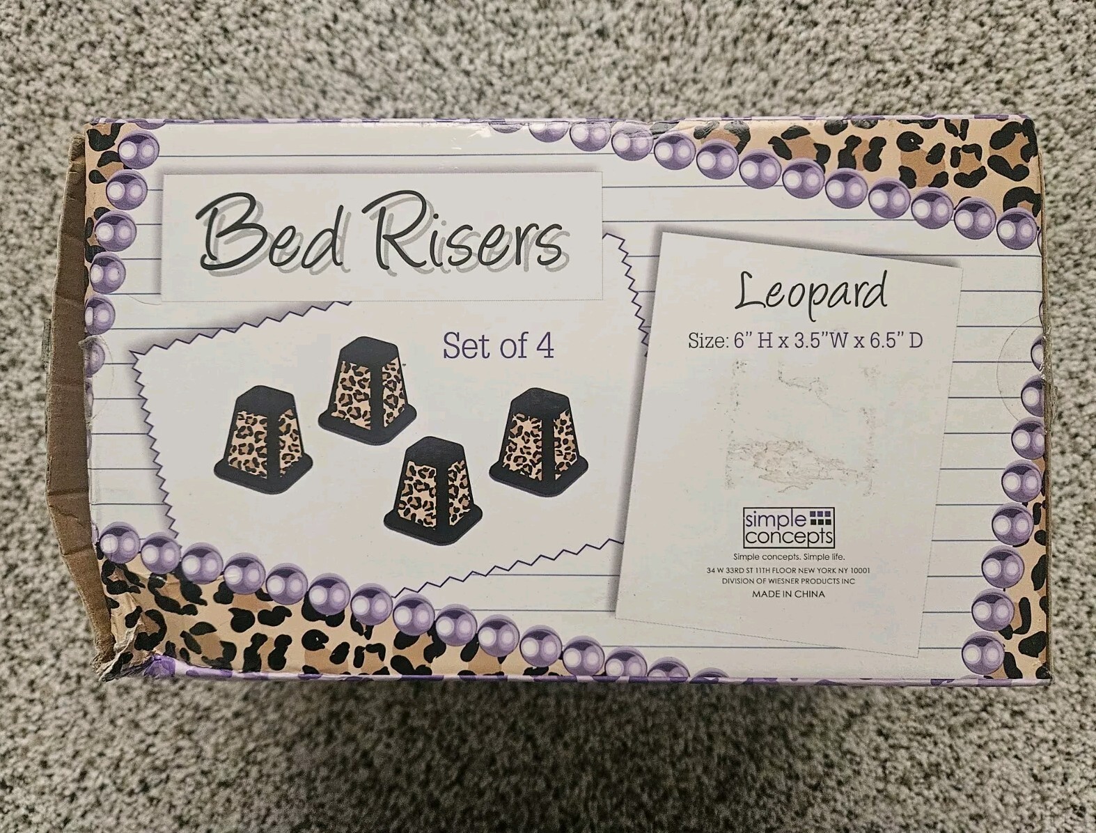Bed Risers LEOPARD Storage Organization Durable LEOPARD 4-Pack 6 Inch Bed Risers