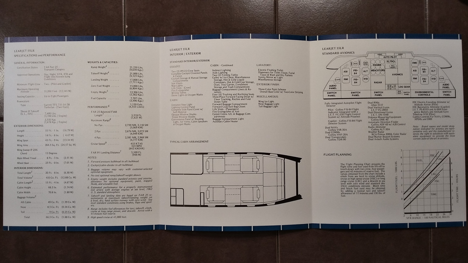 Original Gates Learjet 55LR Sales Brochure, TriFold, 8 x 10"