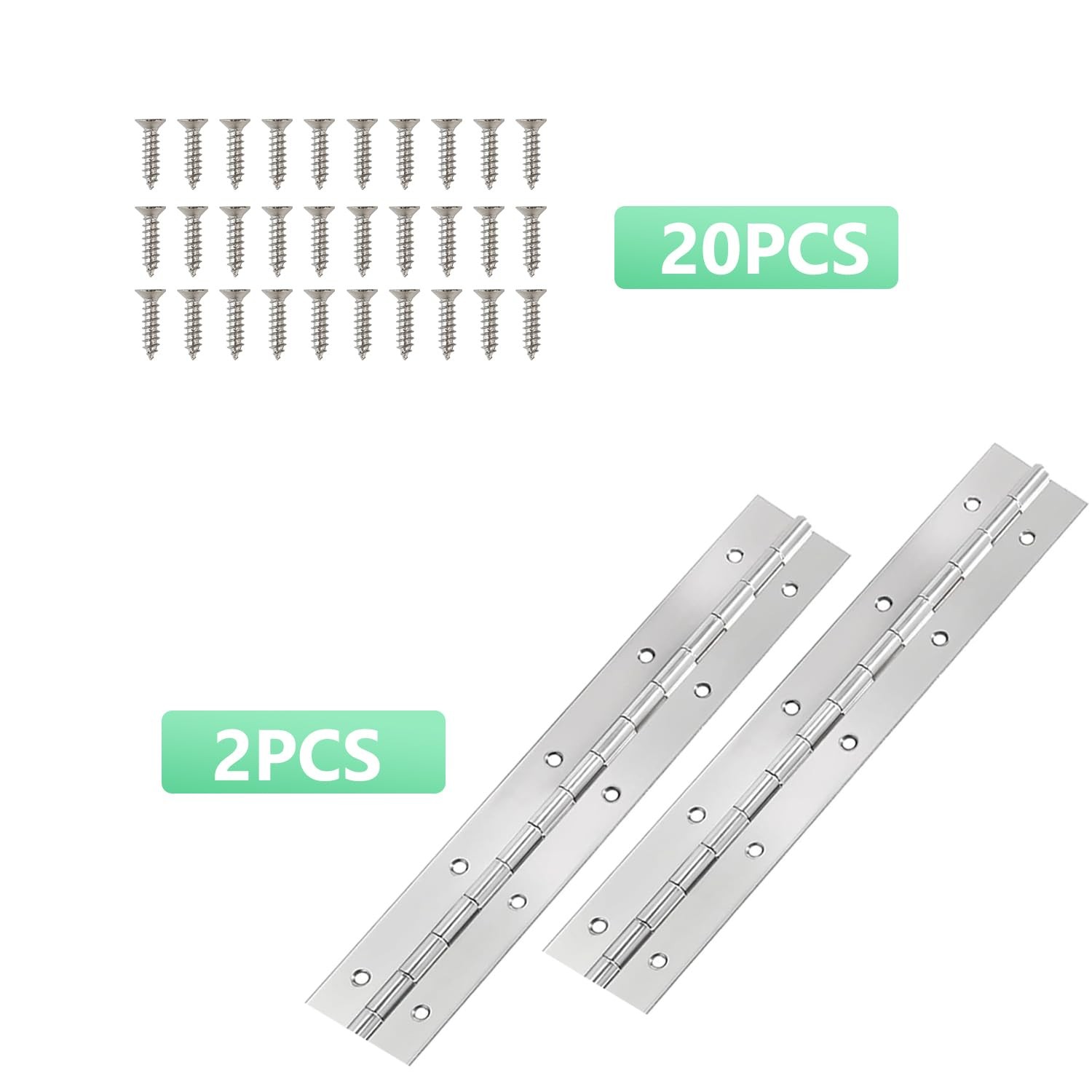 2Pack Silver Continuous & Piano Hinges 10 Inch x2 OpenWidth Heavy Duty with Hole