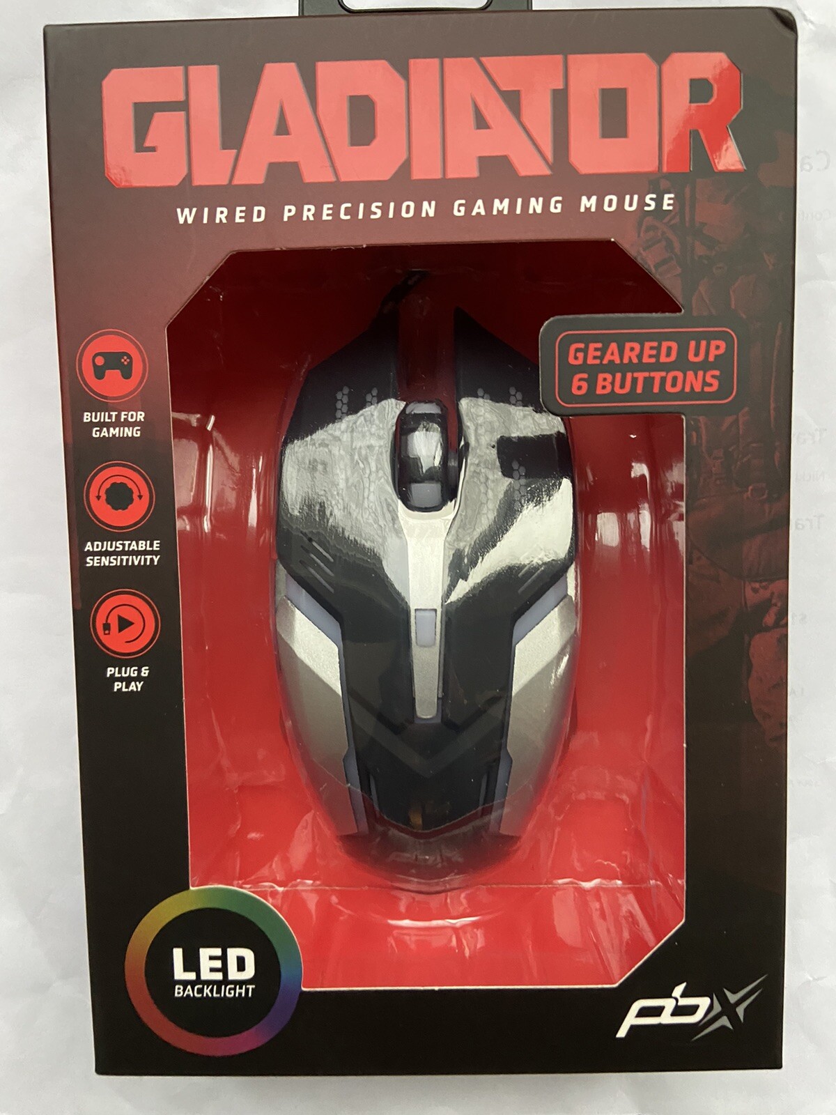 PBX Gladiator Wired Precision Gaming Mouse *LED Backlight* 6 Buttons New