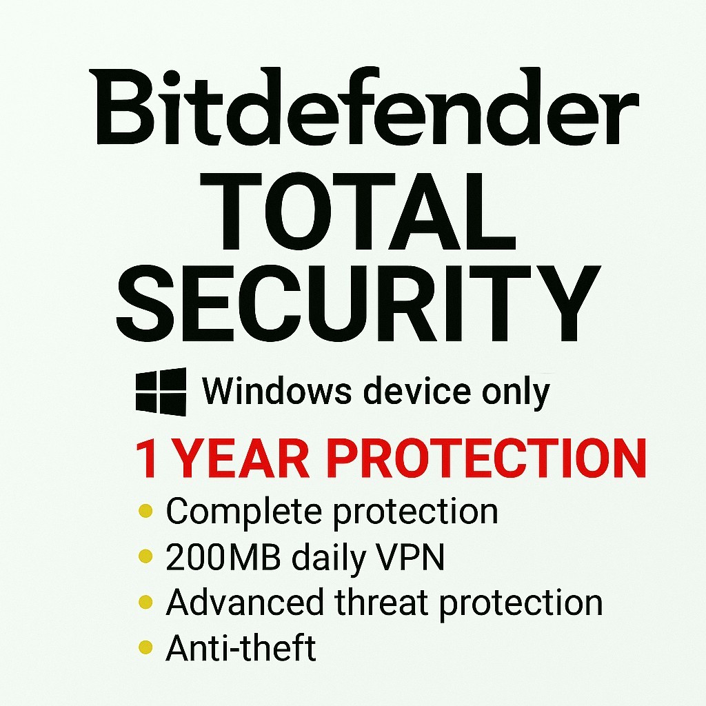 Bitdefender Total Security 2026 - 1 Year 10 Devices (Windows, MAC, Android, iOS)
