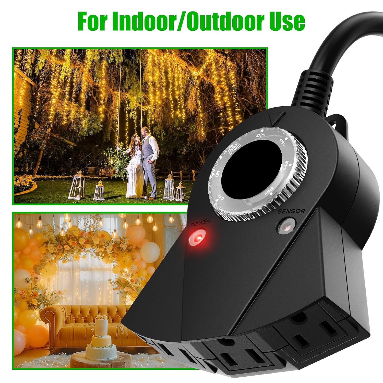 Outdoor Light Sensor Timer, 24 Hours Heavy Duty Waterproof Outlet Timer with 2,
