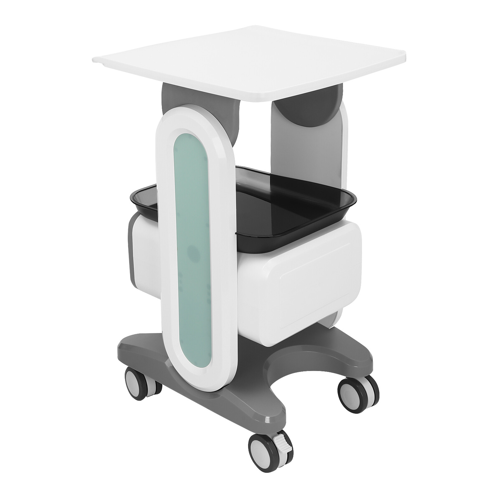 Mobile Medical Trolley Cart Rolling Cart w/ 1 Drawer & 2 Tray 4* Universal Wheel