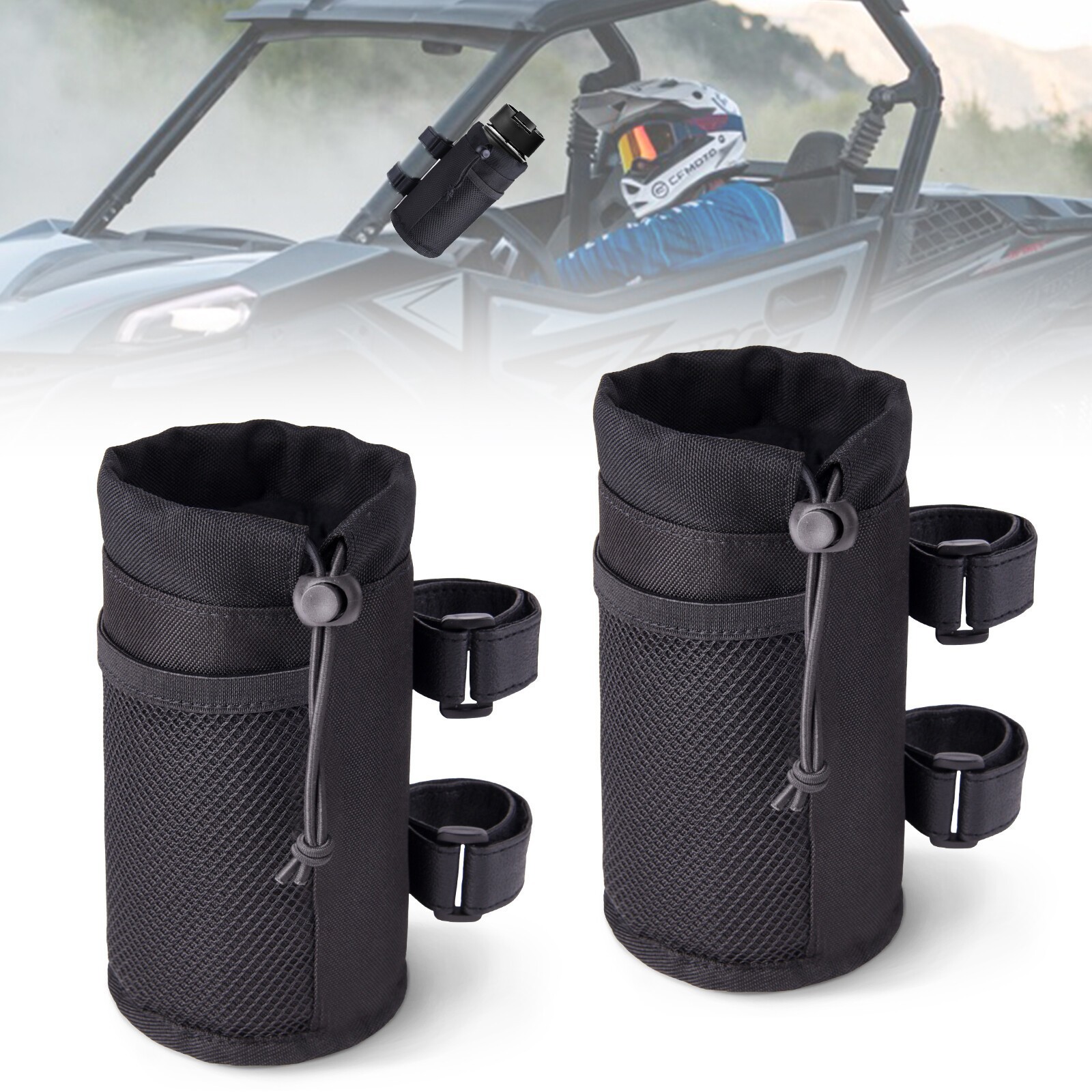2pcs UTV RZR Roll Bar Cup Drink Bottle Holder Water Beverage Cage Walker Bicycle