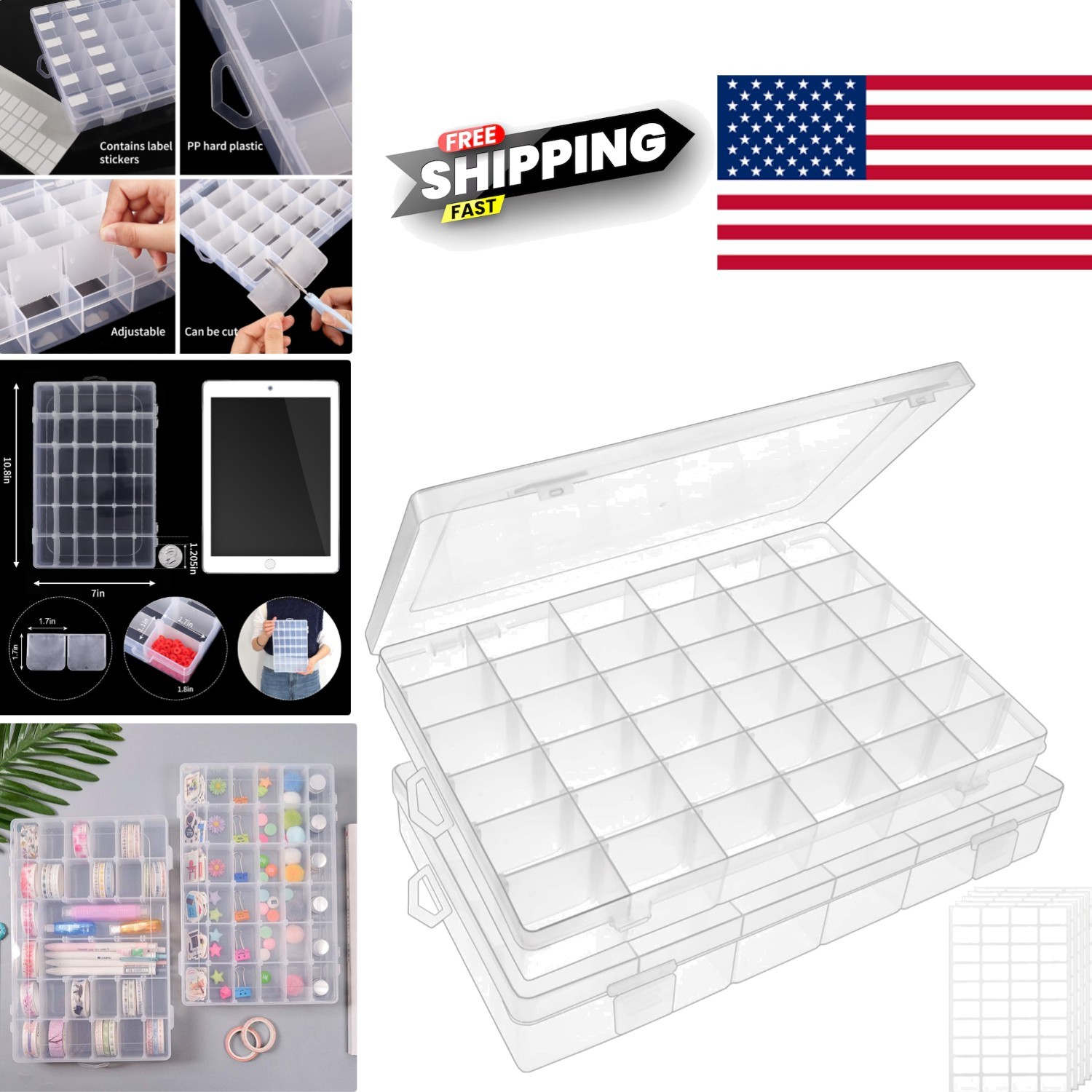 Organizer Box with 36 Grids Adjustable Compartment for Beads and Accessories