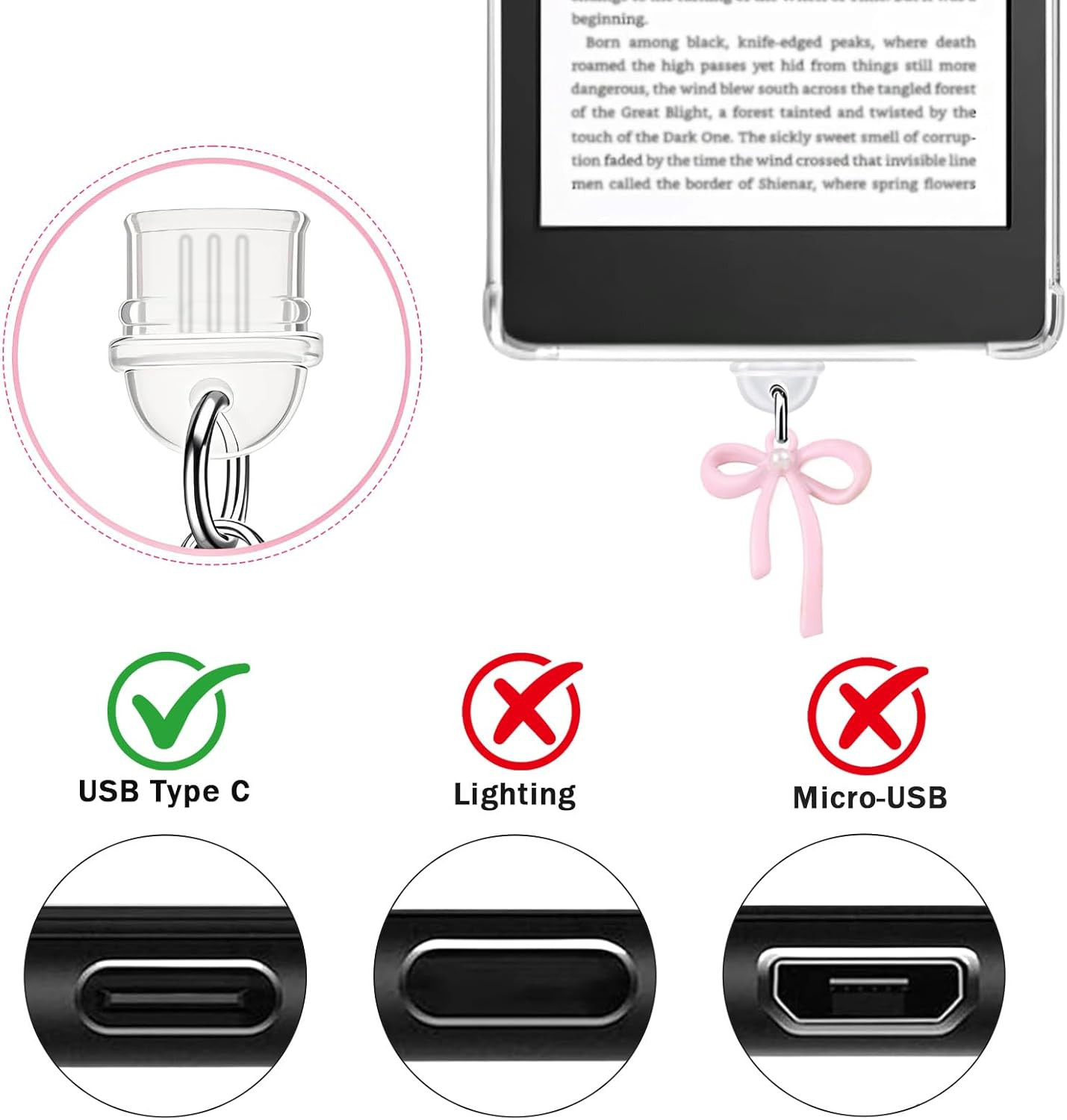 Cute Charms Set for Kindle,Including Dust Plug Charm Type C/USB C,Star Grip Hold