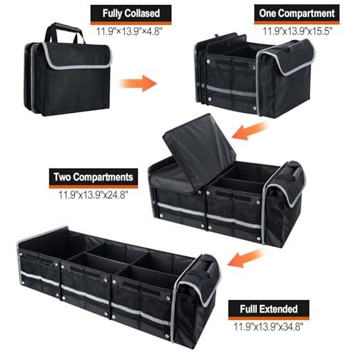 Car Trunk Organizer with Insulated Cooler Bag, Foldable & Waterproof Black