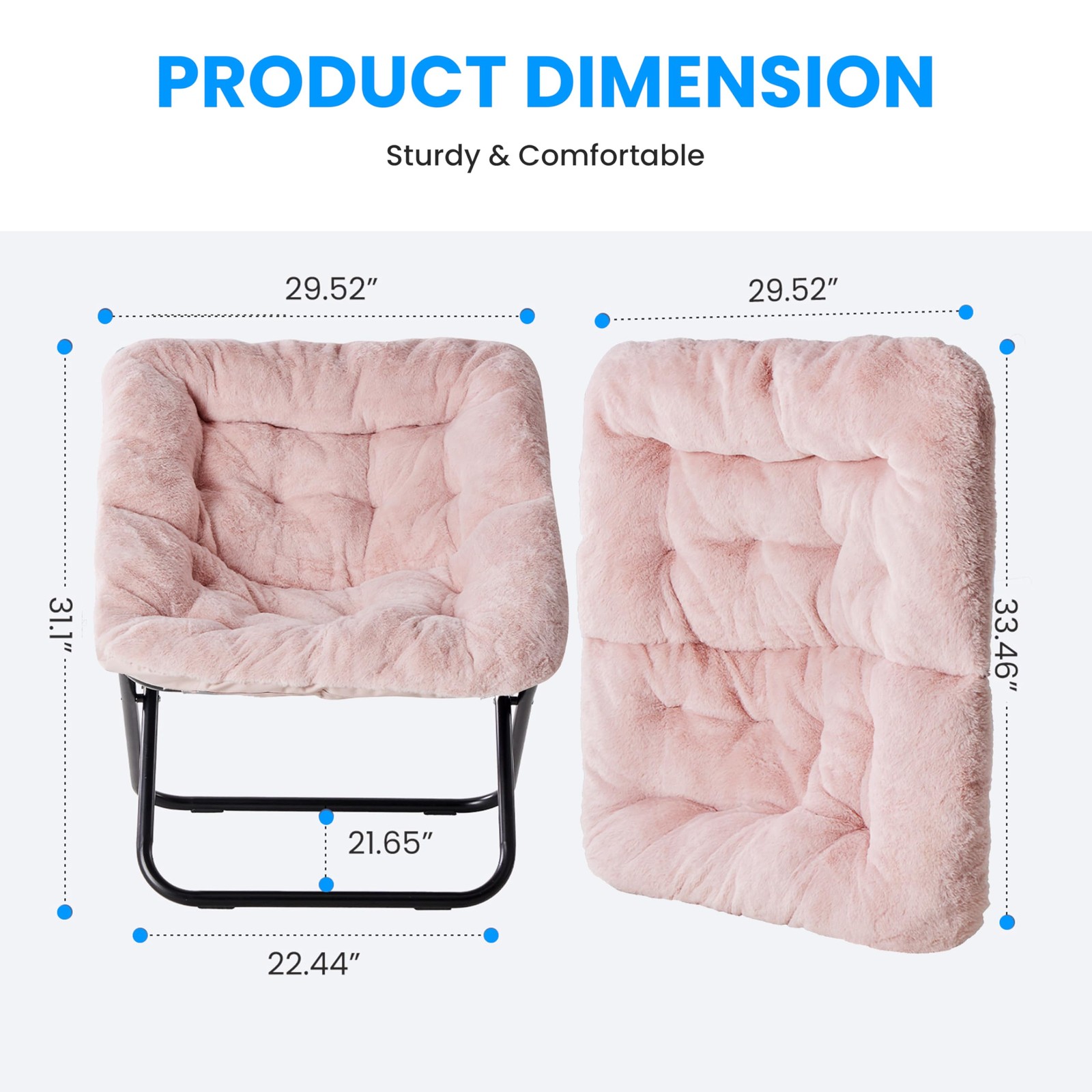 Large Saucer Chair for Adults Oversized Folding Faux-Fur Metal Lounge Chair Pink