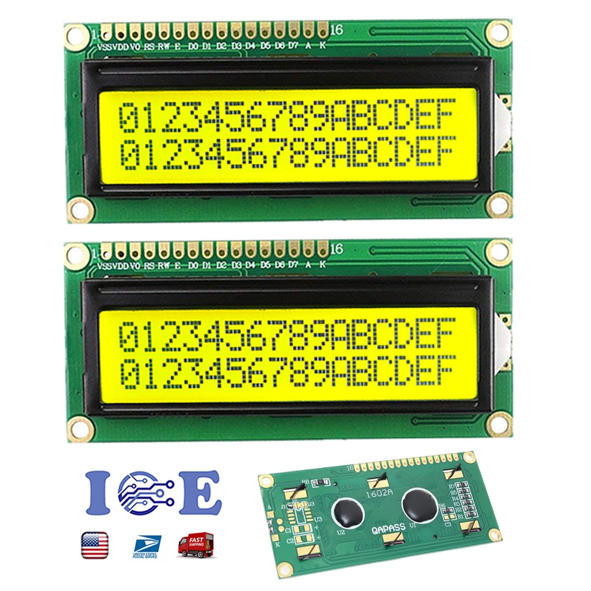 2pcs LCD 1602 Yellow 16x2 HD44780 Character Display Module for Arduino lcd1602