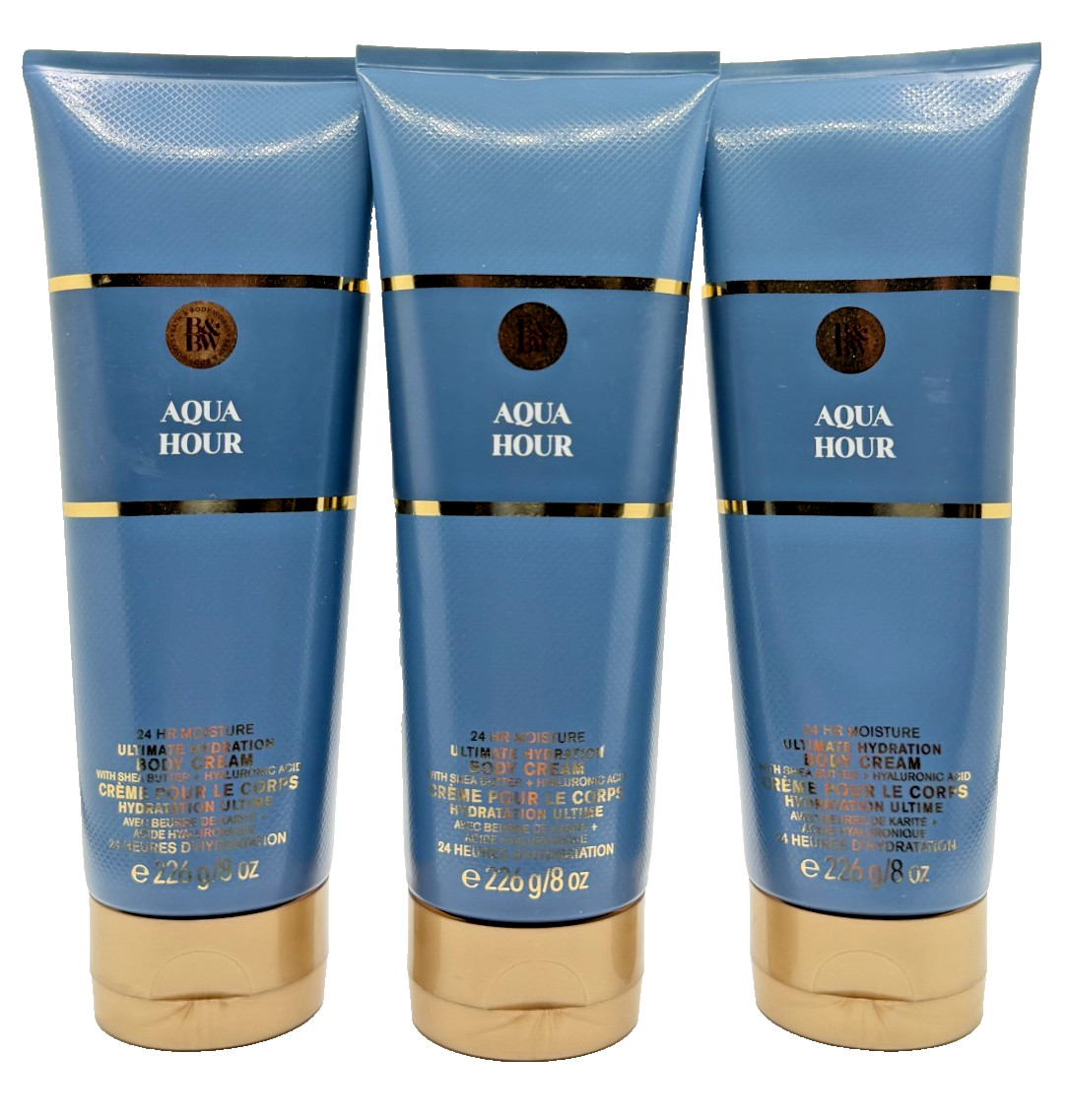NEW Bath & Body Works Lot of 3 Tubes Luxuries Aqua Hour Hydrating Cream 8 oz