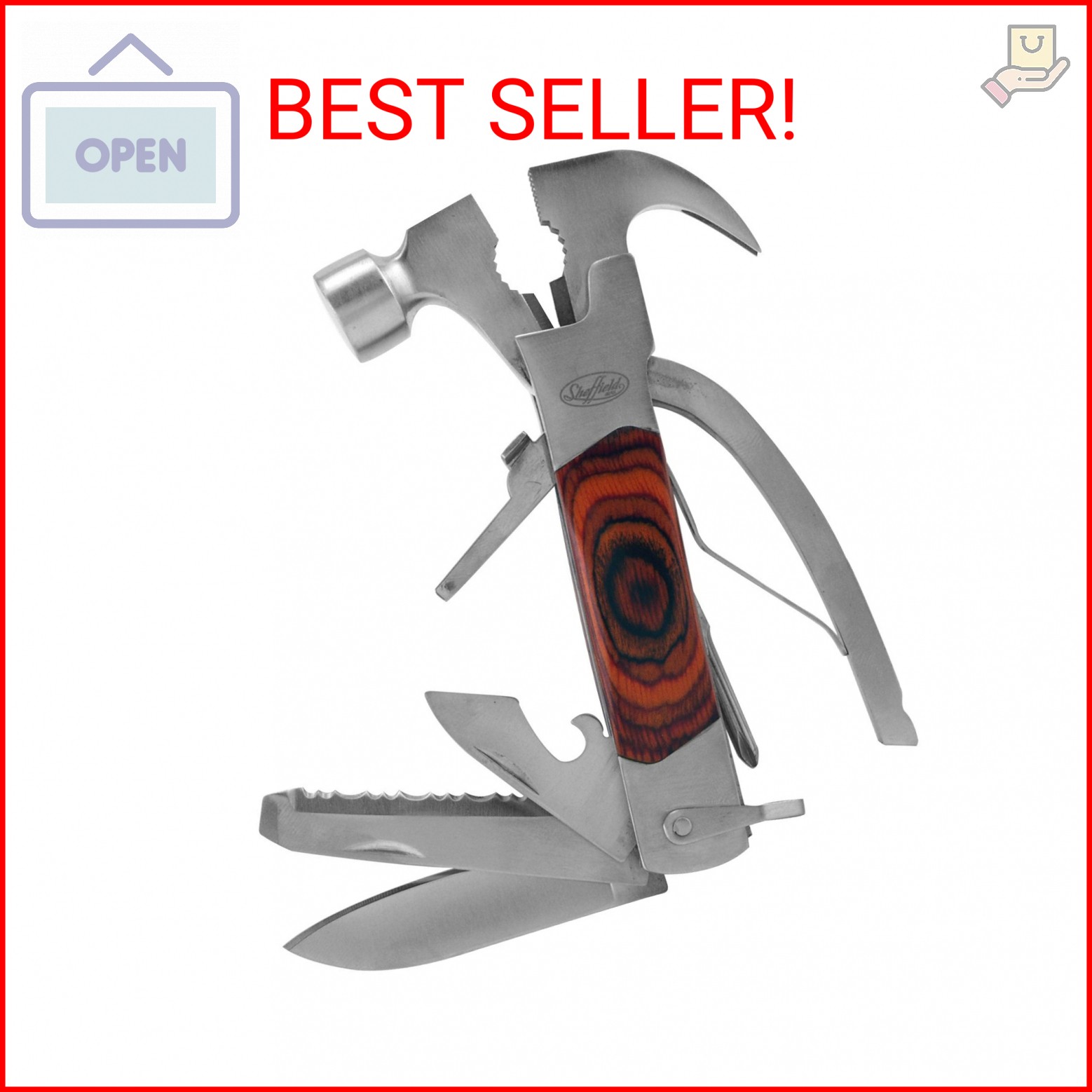 Sheffield 12913 14-in-1 Hammer Multi Tool, Stocking Stuffers, Gifts for Men, Dad