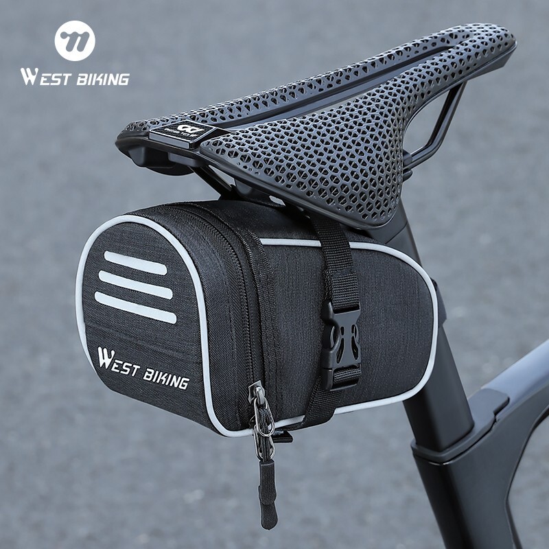 WEST BIKING Portable Bicycle Saddle Bag Reflective Bike Seat Tail Bag Black 1L